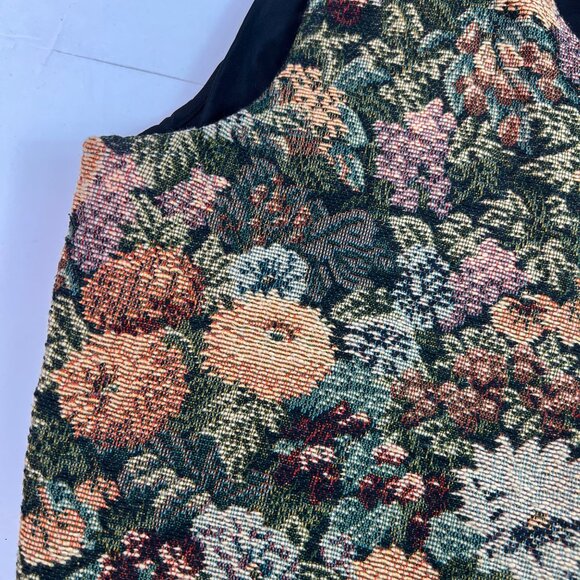 Vintage Gemilli Tapestry Floral Vest Large Made In USA Cotton Front Satiny Back - Picture 4 of 10